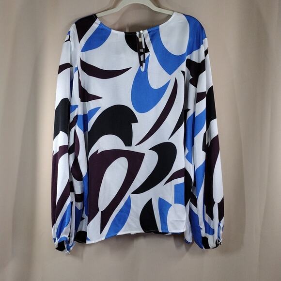 Liz Claiborne Plus Size Blue Black Geometric Pattern Cuffed Sleeves Formal Shirt - Picture 2 of 12